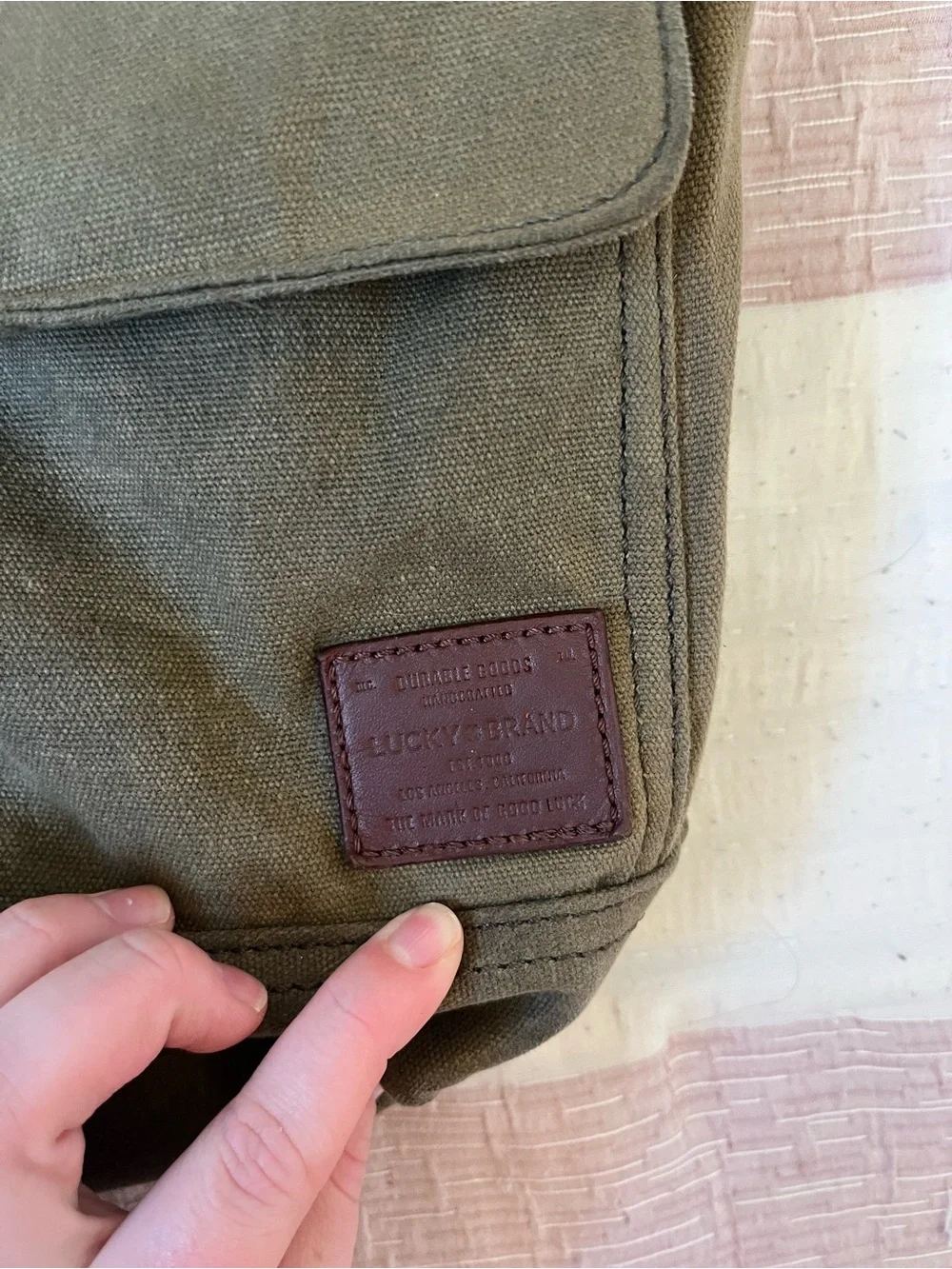 Y2K 2000s Lucky Brand Camo Green Messenger Bag Zip Closure Adjustable Strap